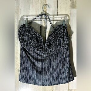 Striped Black and White Halter Bikini Top